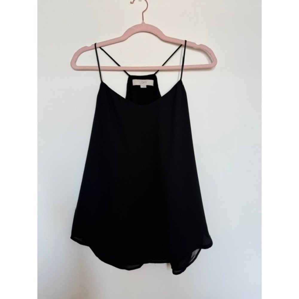 LOFT Black Strappy Tank Top Blouse Women's Size Small | Racerback Silky Cami Top